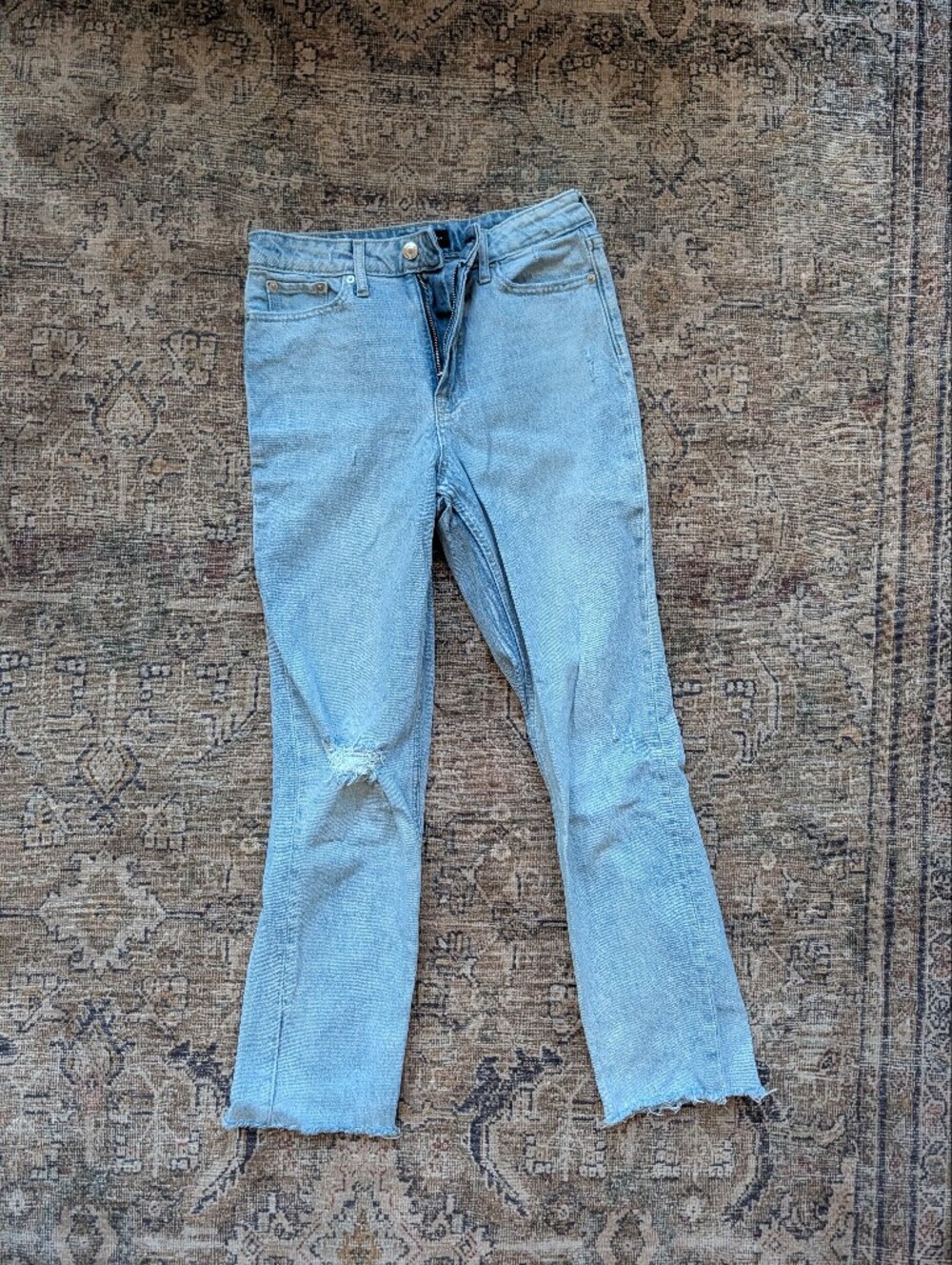 Light Blue Women's Distressed Straight Leg Jeans